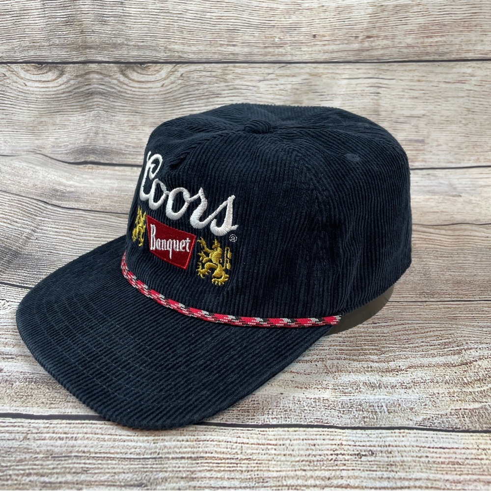 COORS Banquet Corduroy Hat Cap Dark Blue SnapBack Adjustable w/Red Rope